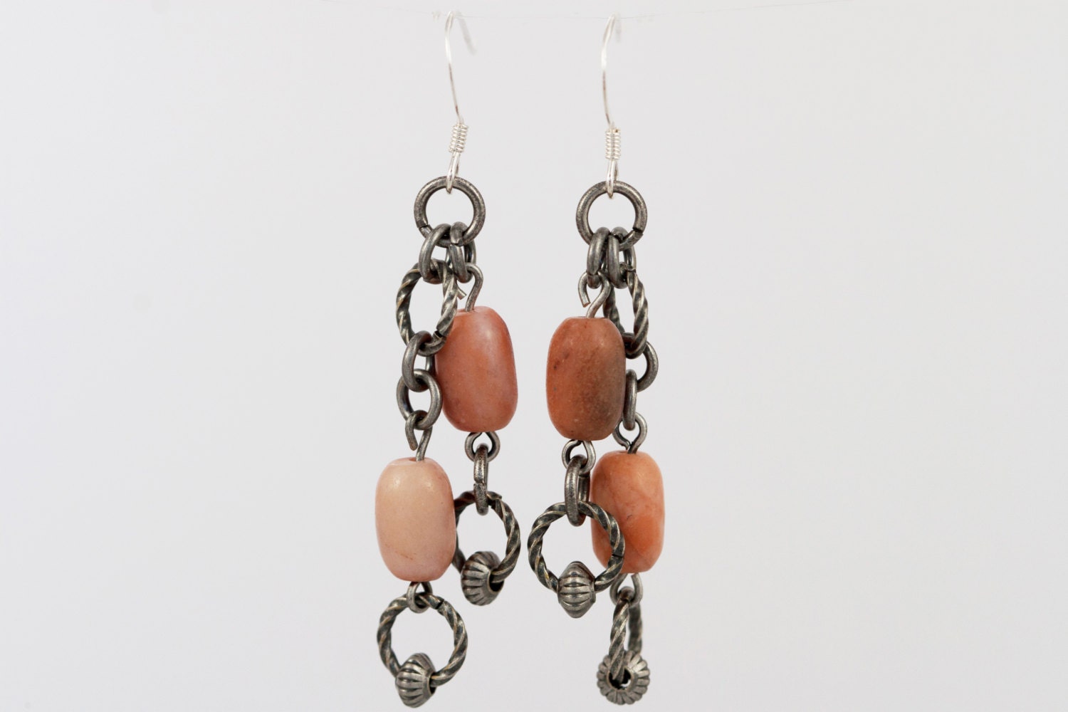 Peach Aventurine Beaded Earrings with Antique by Rock2Gems on Etsy