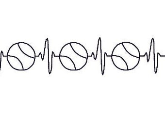 EKG Heart beats for baseball embroidery design. 4x4 hoop small design. Bean stitch embroidery. Sports embroidery design. Baseball mom gift.