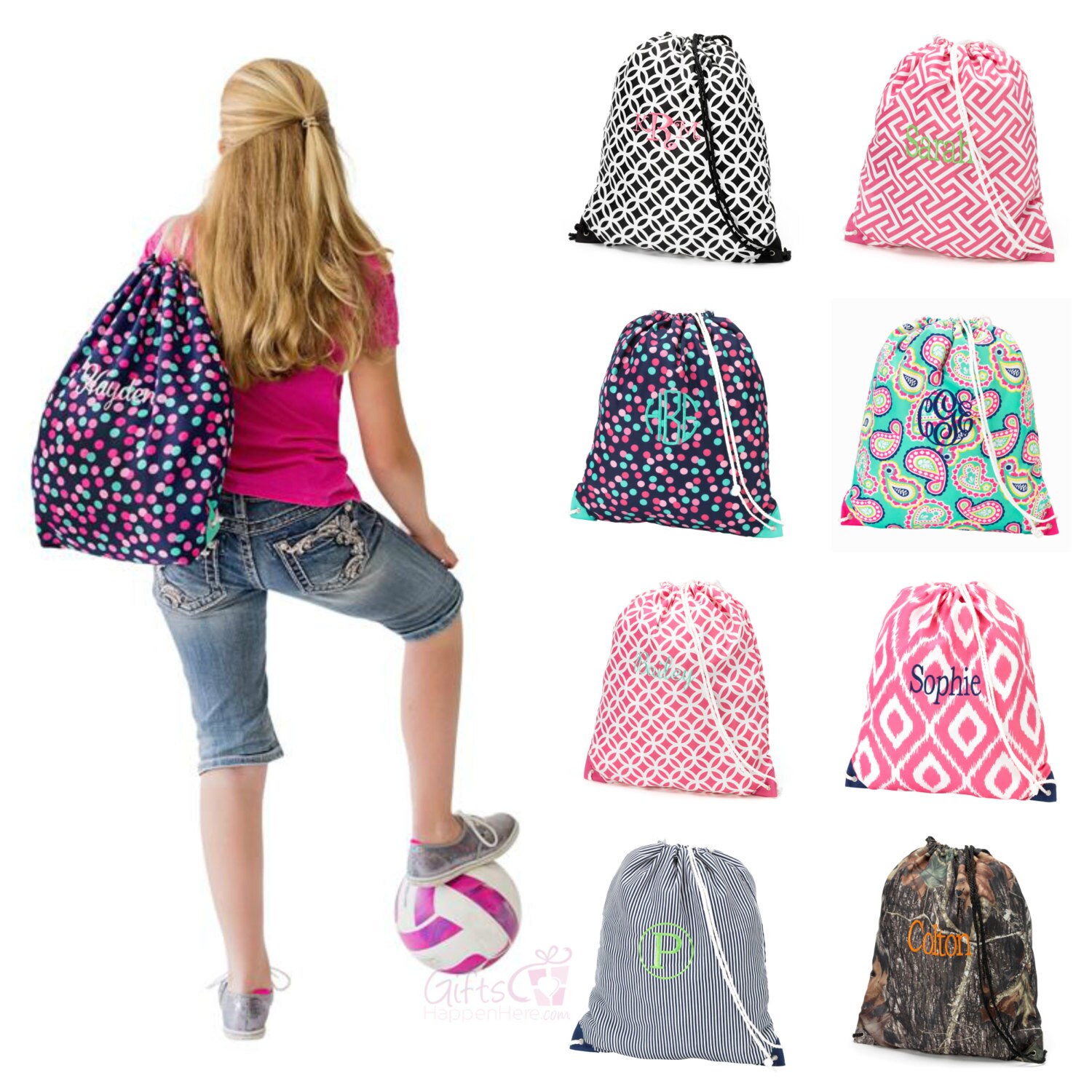 Personalized Backpack Monogrammed Drawstring Gym Bag Teen Kids