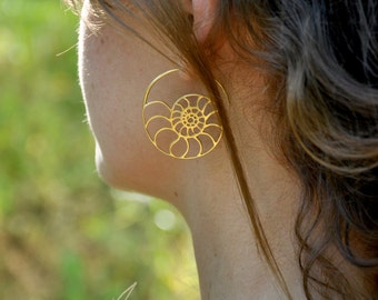 Ammonite fake gauge earrings / Nautilus earrings/ spiral earrings / hoop ammonite fake gauge