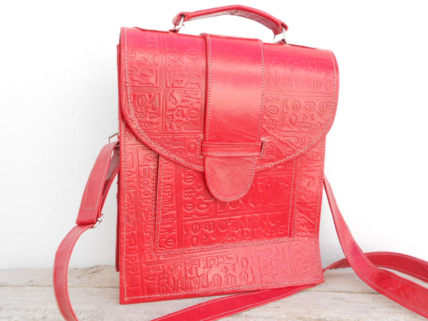 Womens Leather Messenger Bag Red Leather Laptop Cross Body