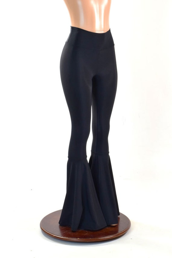 Black Soft Knit Spandex High Waist Bell Bottom Flared Pants