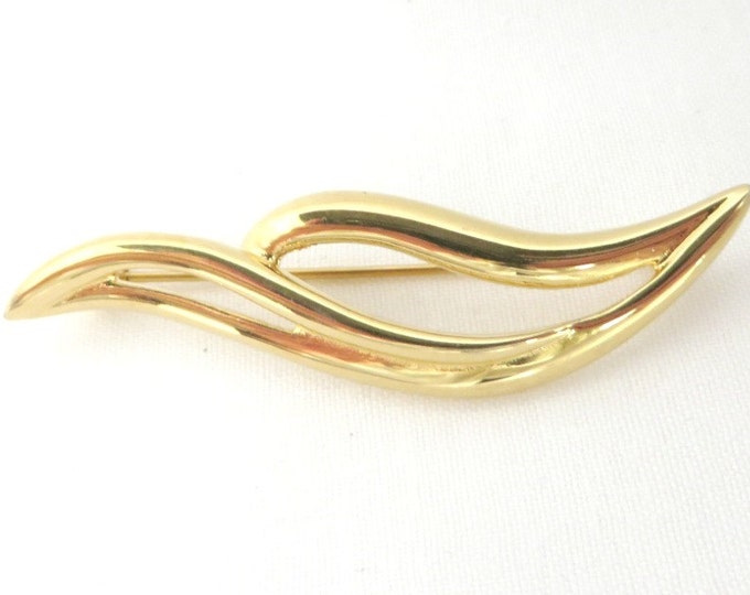 Vintage Monet Gold Tone Leaf Brooch, Curved Leaf Pin