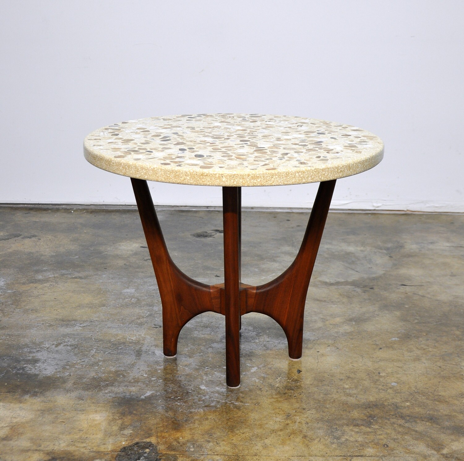 MidCentury Harvey Probber Terrazzo Round Side End Table Inlaid Marble