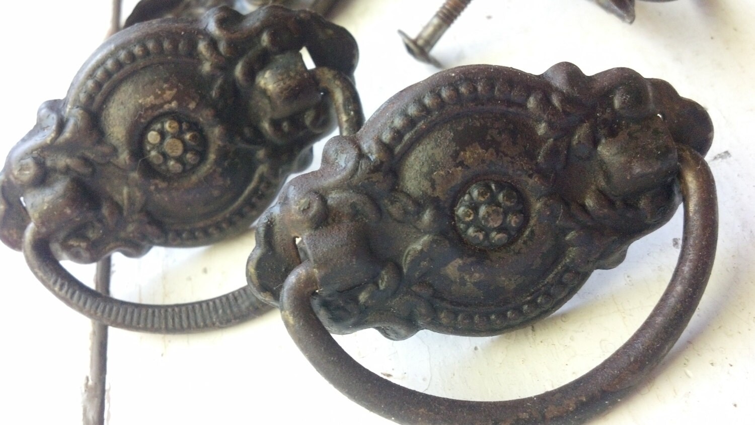 antique brass Victorian drawer bail pulls