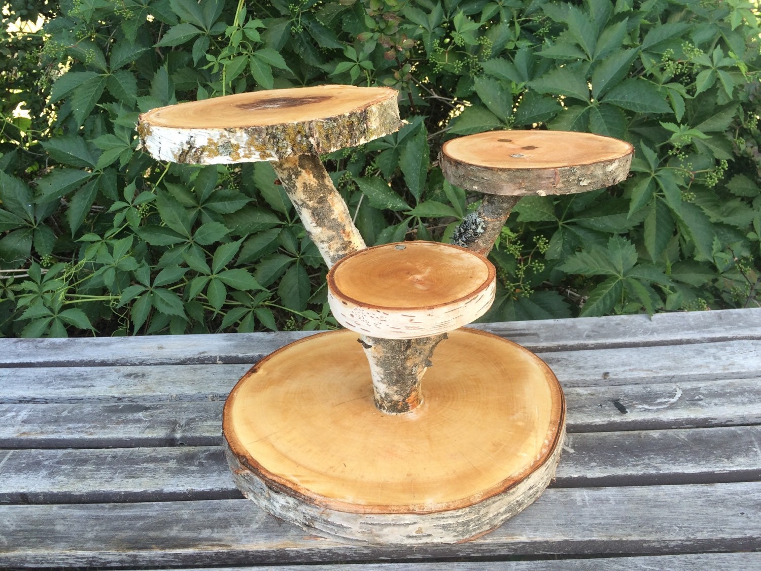 Large Birch Log Wood Rustic Cake Cupcake Pie Stand Wedding