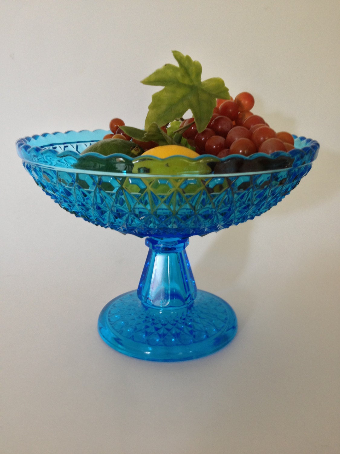 Antique Glass Compote EAPG Footed Bowl Blue Pressed by Pixipieces