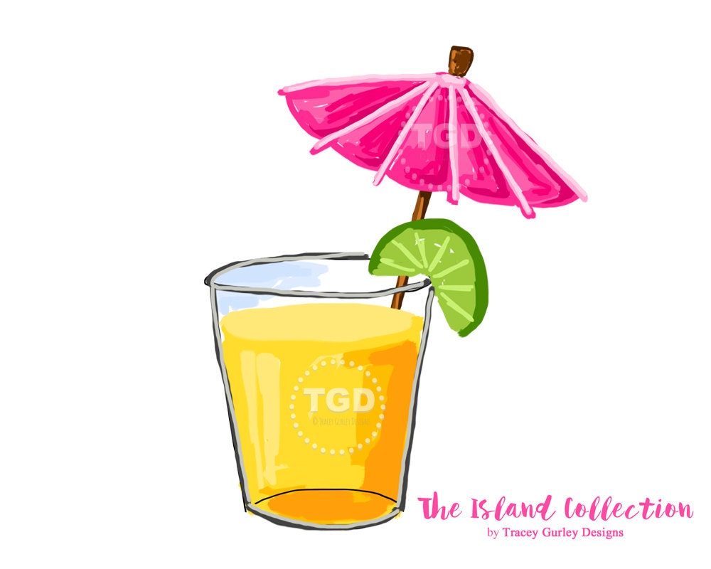 Preppy Cocktail with Pink Umbrella Clip Art Original Art