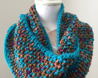 Multicolor Cowl, Ling Circle Scarf, Cozy Fashion Cowl, Crochet Cowl