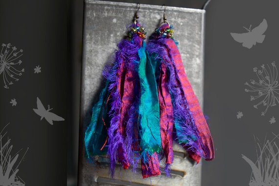Shoulder Duster Sari Silk Earrings