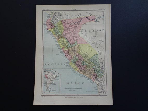 130+ years old map of Peru - original 1883 antique print - poster about ...