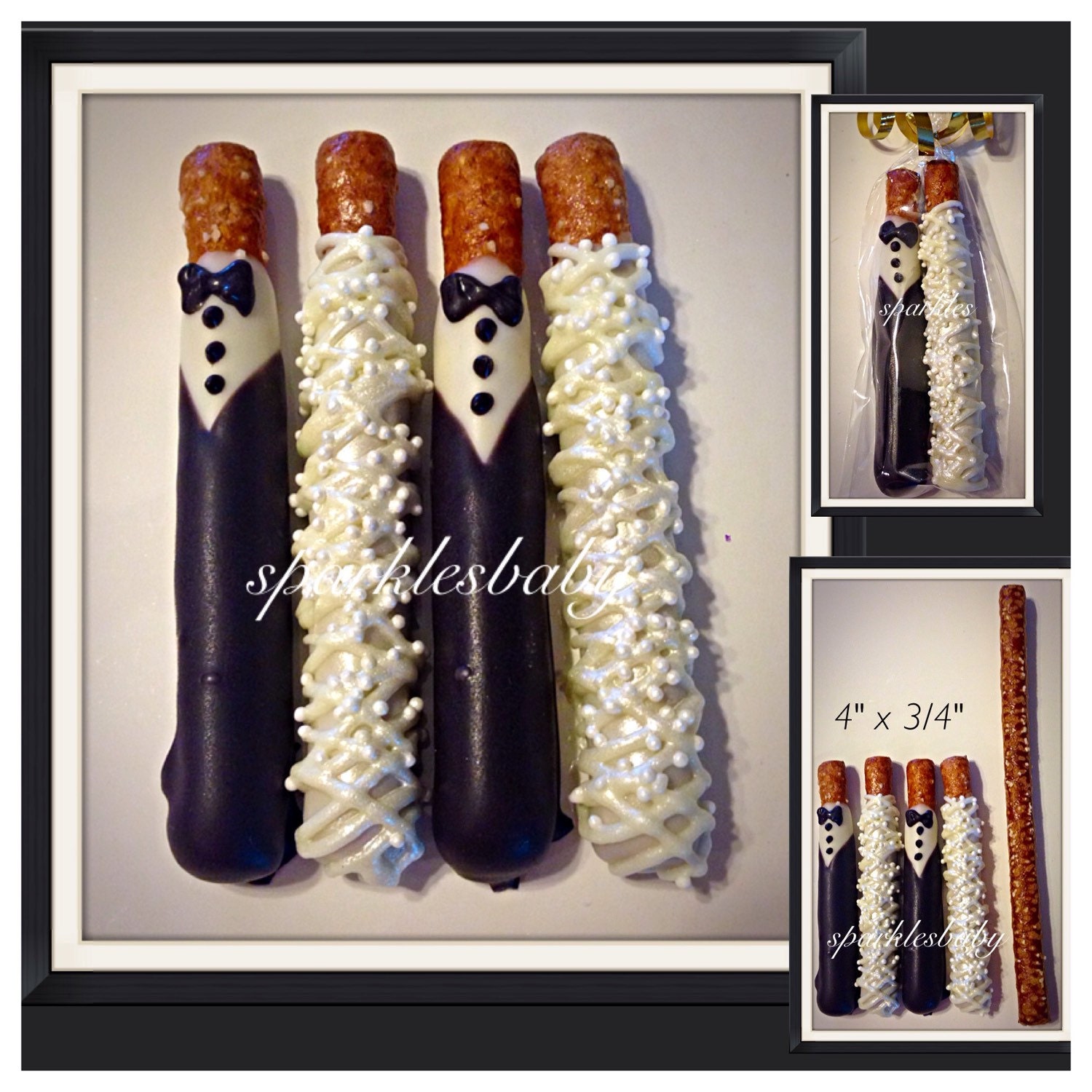 Bride Groom Wedding chocolate covered small pretzels set of