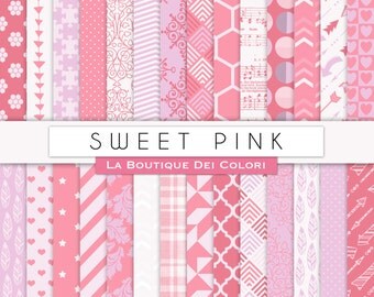 Sweet Pink Digital Paper Pack. Digital Scrapbook Pink paper patterns, Instant Download for Commercial Use.