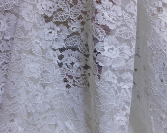 Off-White Fabric Alencon Embroidered Fabric Wedding Gown Bridesmaid Dress Fabric one yard