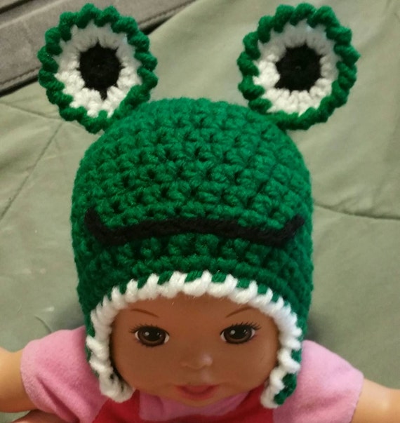 Green Crochet Frog Hat with ear flaps Cute by ...