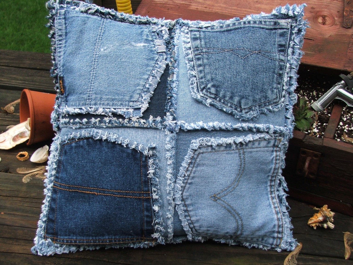 Denim pillow sham. Measure approximately 14 inches square. NO
