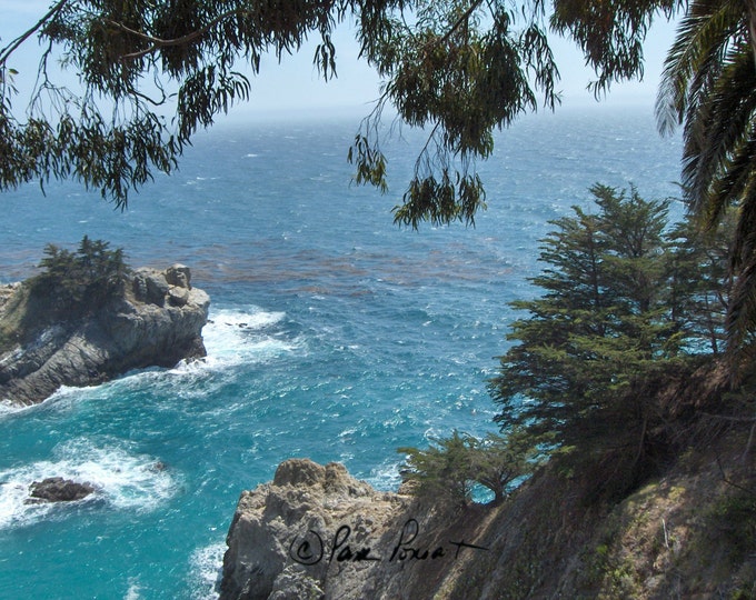 BLUE OCEAN Wall Decor by Pam's Fab Photos, Big Sur CA Panoramic Photo, Matted and Frame-Ready, Ocean-Lover Gift Idea