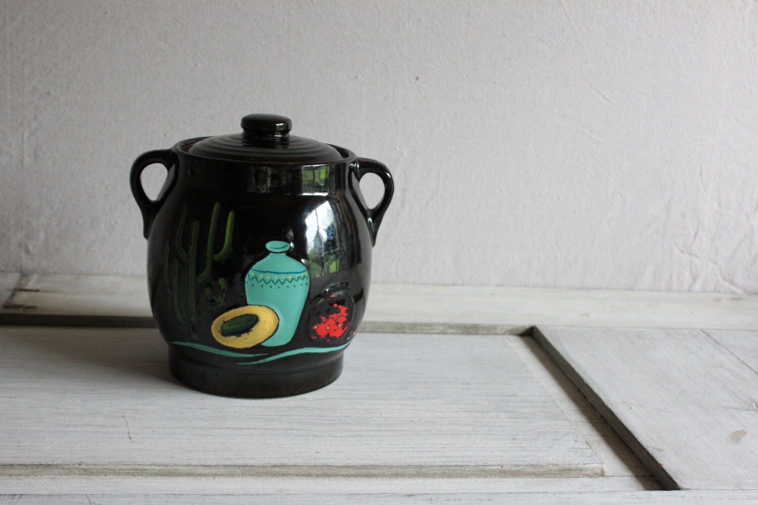 crock yellow ware cookie jar southwest american by umbrellafant