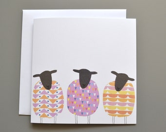 Sheep Birthday Card - Sheep Blank Card - Three 3 patterned Sheep - Notecard - General Card
