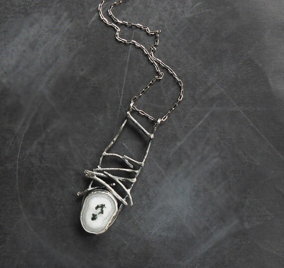 SALE statement pendant solar quartz sterling silver