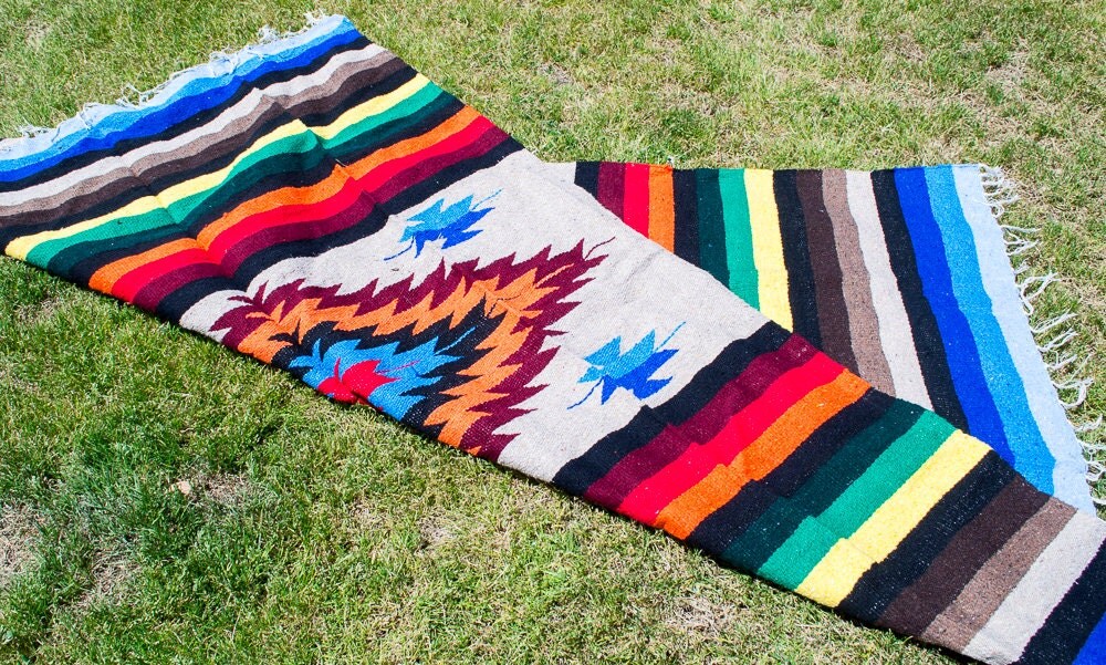 Free Ship Rug Mexican Blanket Diamond Fringed by crazygoodbananas
