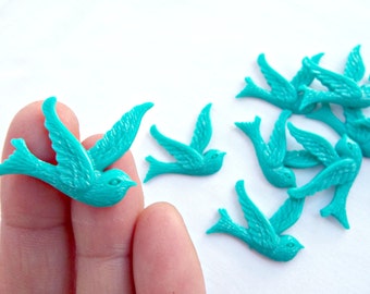 10 Bird Cabochons, Turquoise Birds, Resin Cabochons, Cell Phone Deco, Jewelry Cabochons, Swallow Cabochons, UK Seller, Jewelry Supplies