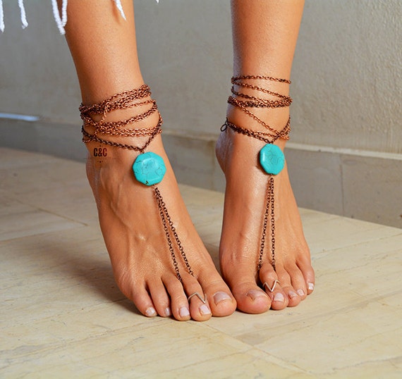 Women Barefoot Boho Sandals Turquoise Eye by ccfashionstr on Etsy