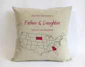 long distance father daughter pillow-burlap fathers day gift from daughter-gift for dad-the love between a father daughter knows no distance