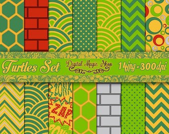 Ninja Turtles inspired digital paper, seamless pattern - 14pcs 300dpi (paper crafts, card making, scrapbooking)