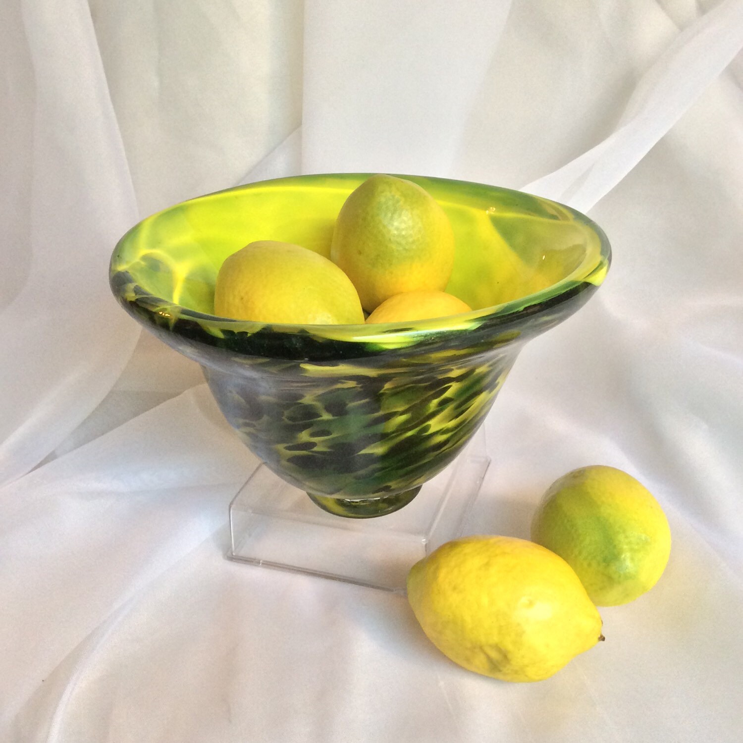 Hand Blown Glass Bowl. Yellow and Green Art Glass Bowl.
