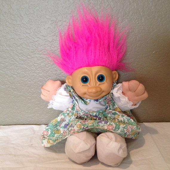 Russ Berrie 12 Soft Body Troll Doll with Pink Hair Blue