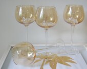 TALL WINE GOBLETS Set of Four Golden Wine Glasses Tall Stem
