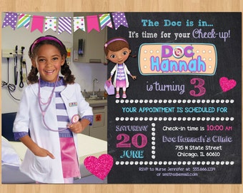 Doc McStuffins Birthday Invitation w/ Photo, Doc McStuffin Invitation, Doc McStuffins Birthday Party Invitation Printable Invite for Girl