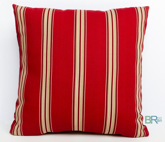 Red and Ivory Striped Outdoor Reversible Pillow Cover by BR20ten