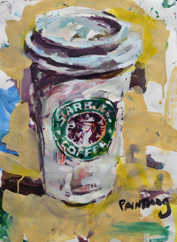 Large Original Starbucks Cup Still Life Painting by rjoynerartist