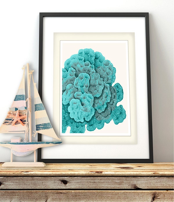 Sea Coral wall art 8 in Turquoise Nautical print Coral print