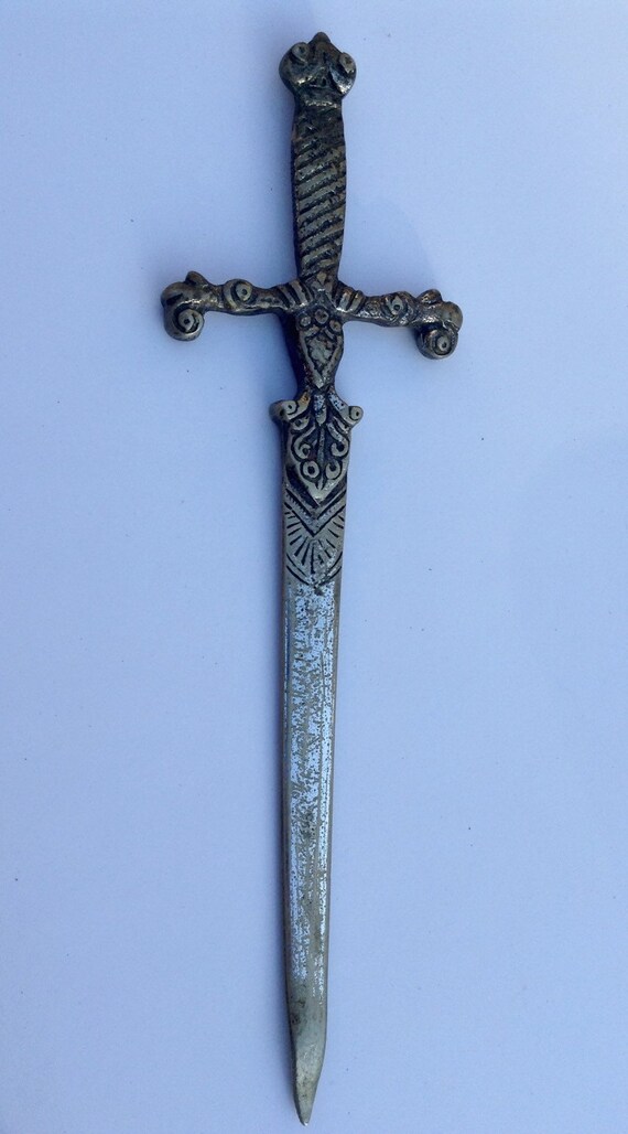Vintage Old Metal Knife Letter Opener Designed As Sword