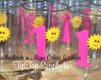 24 You are my Sunshine & Age 10 oz. 12 oz. or 16 oz. clear party cups. Kids party, Birthday, girl birthday, picnic, girl party B-152 C-214