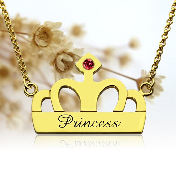 Handstamped Princess Name Necklace Gold by NameplateNecklace