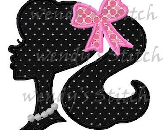 little girl silhouette applique machine embroidery design instant download