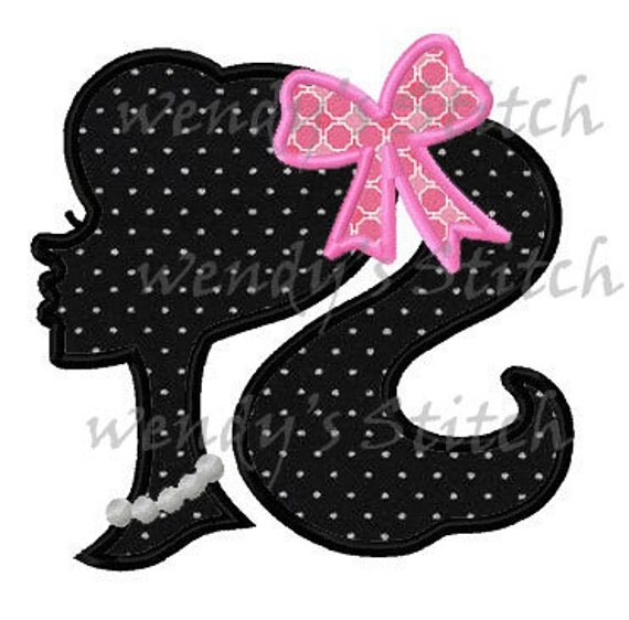 little girl silhouette applique machine embroidery design