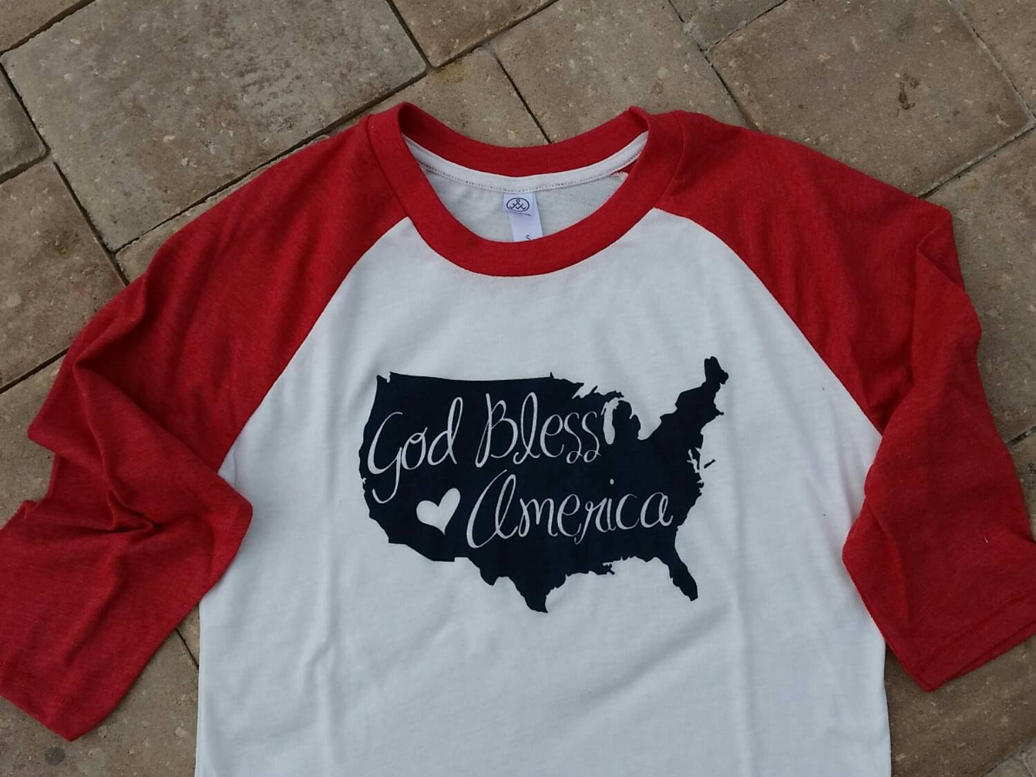 3/4Sleeve Baseball Tshirt God Bless America shown