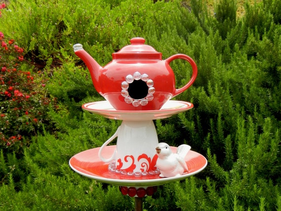 Bird Feeder Teapot Teapot Birdhouse Whimsical Repurposed