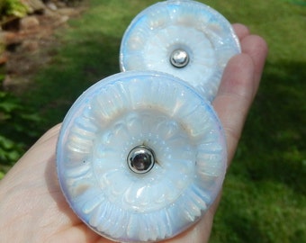 Two Vintage Glass Curtain Tie Backs ~ Antique Opalescent Glass ~ Pair Of Drapery Holders Or Tiebacks