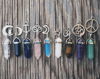 Crystal Quartz Charm Necklaces Jewellery Chokers - Rose Quartz Amethyst Opalite Sandstone Reiki Chakra Boho Bohemian Hippie Tumblr Jewelry