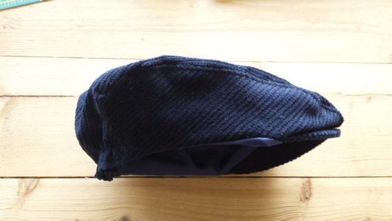 Baby flat cap newsboy boys navy blue cord corduroy & lined