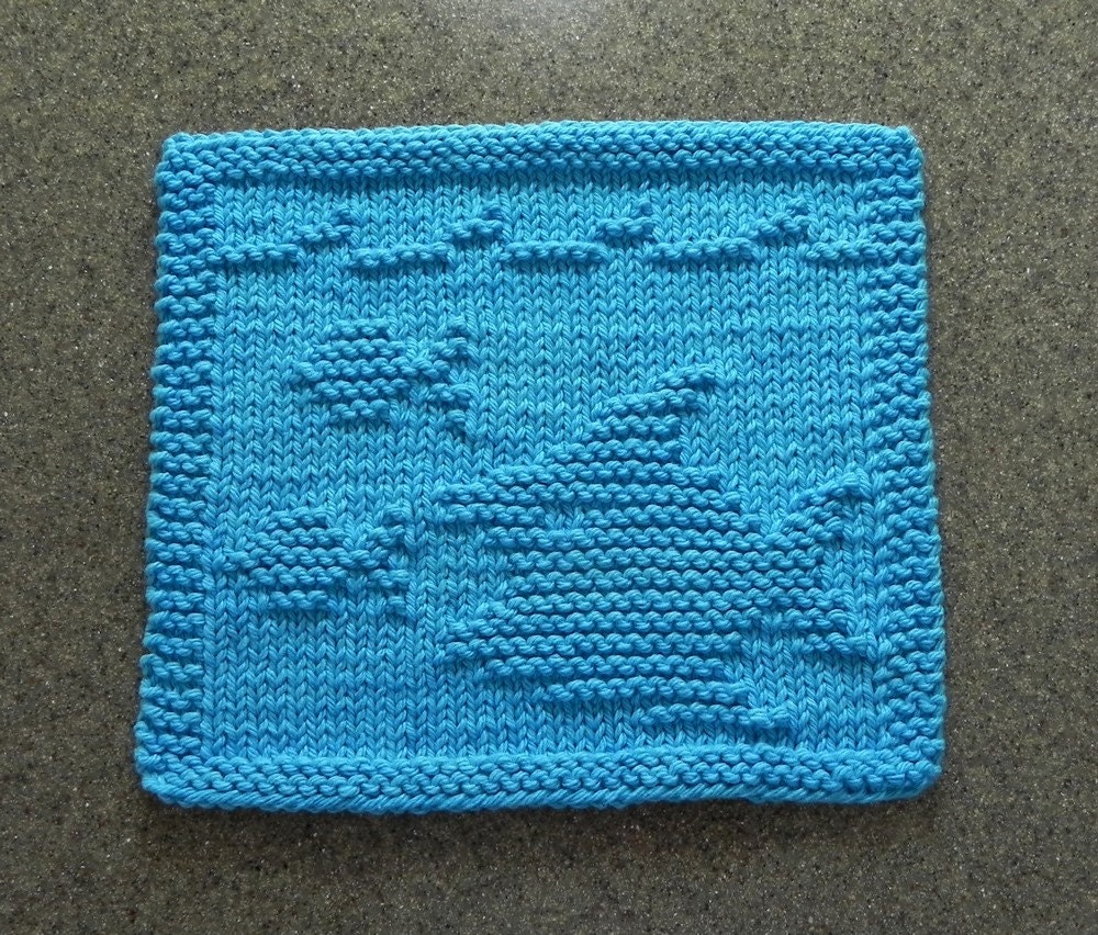 FISH Knit Dishcloth Hand Knitted Original Design Teal