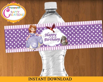 Sofia Water Bottle Wrapper - Princess Sofia Water Wrapper - Sofia Birthday Party Decorations -DIY-Custom- Instant Download- Crafty Creations