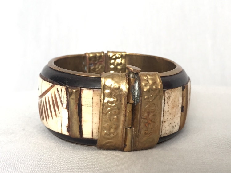 Vintage Indian Bracelet Cuff Pin Hinge Brass by