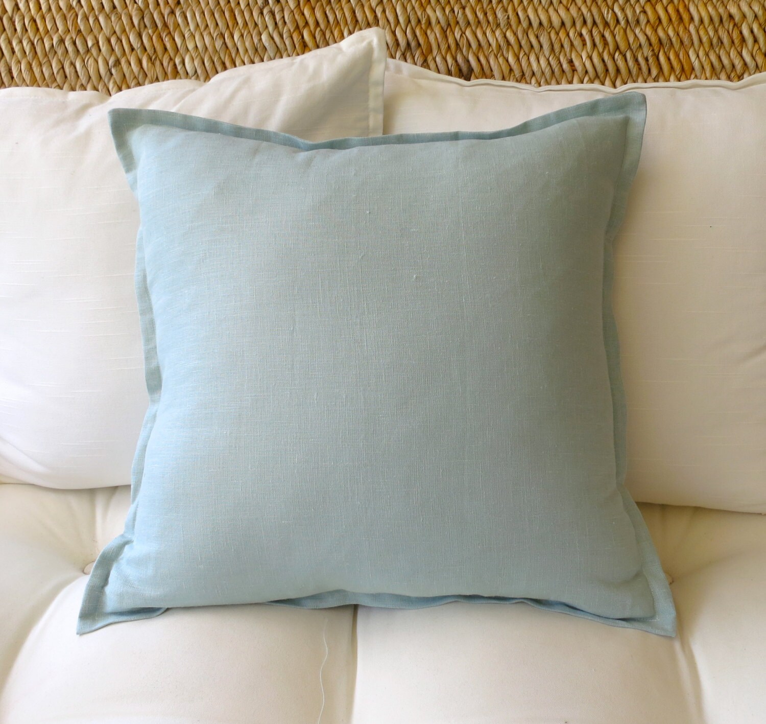 Spa Blue Linen Pillow Cover Flange Edge Pillow Seafoam